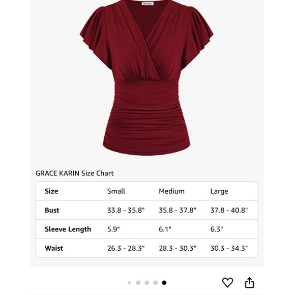 GRACE KARIN 2025 Womens Tops Small winered Wrap Blouse V Neck Ruffle Sleeve NWT - Picture 7 of 7